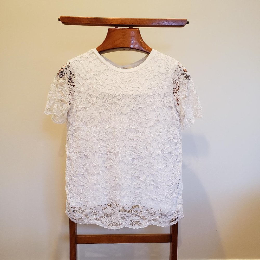 Brooks Brothers Short-Sleeve Jersey Lace Top